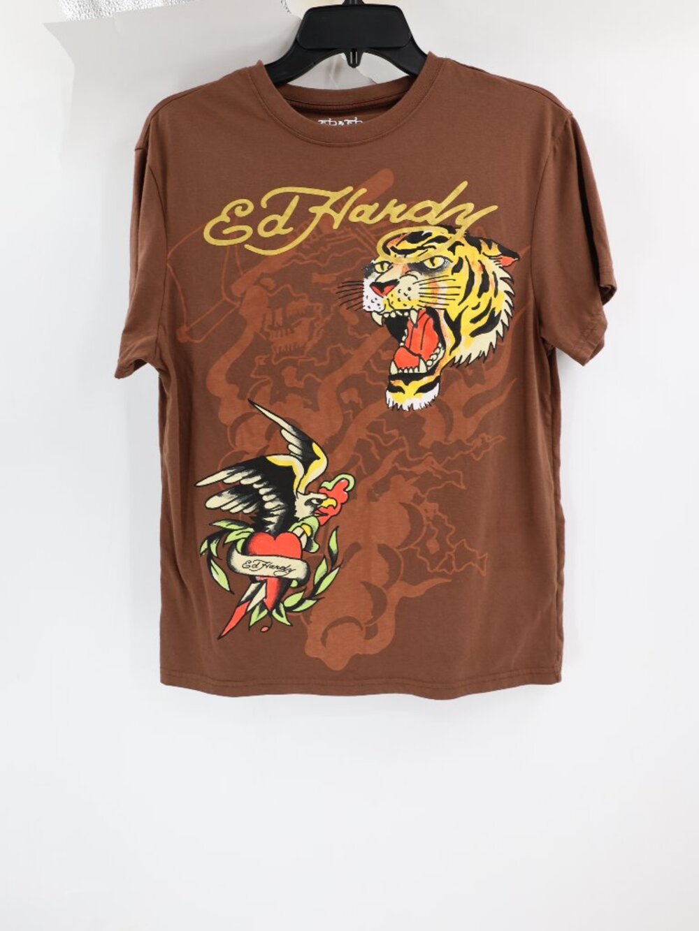 Ed Hardy T Shirt Men’s Small Tiger Eagle Print Short Sleeve Crew Neck Brown tee
